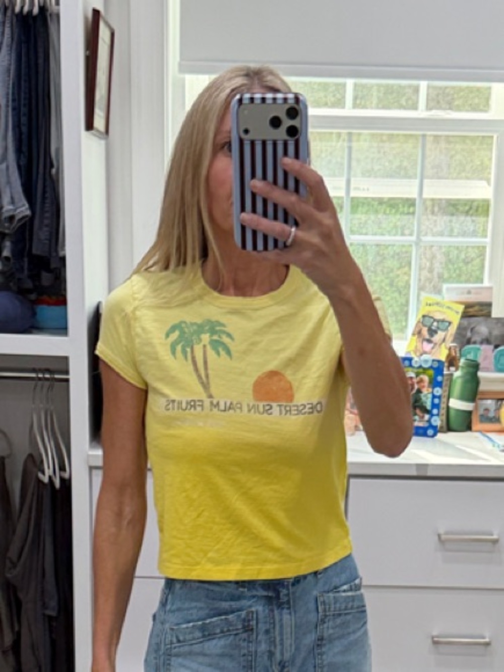 MOTHER Yellow Cropped Tee with Palm Graphic